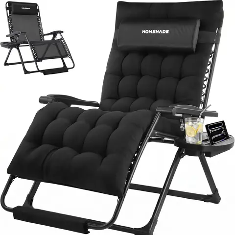 Adults' High-Quality Zero Gravity Lounger Chair - Modern Oversized Seat, 33" Extra-Wide Foldable, 4" Thick Removable Cushion, Cup Holder Trays, Lock Stay Set, Reinforced Steel, 500lbs Capacity - Outdoor Poolside Patio Recliner