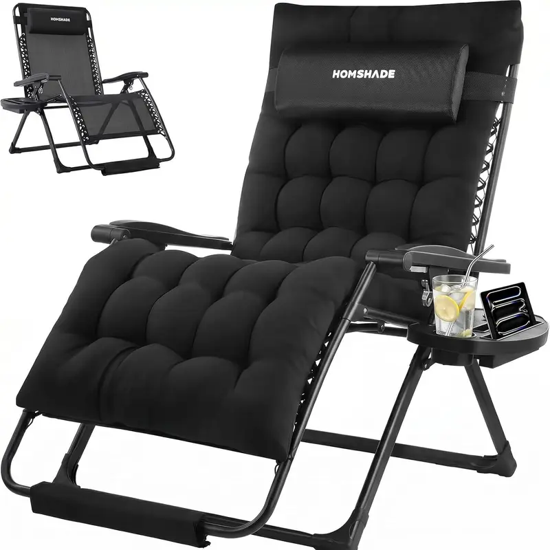 Adults' High-Quality Zero Gravity Lounger Chair - Modern Oversized Seat, 33" Extra-Wide Foldable, 4" Thick Removable Cushion, Cup Holder Trays, Lock Stay Set, Reinforced Steel, 500lbs Capacity - Outdoor Poolside Patio Recliner