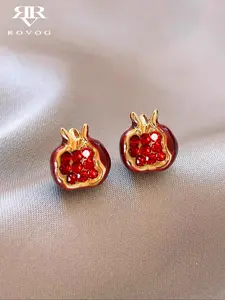 Elegant Fruit Pomegranate Stud Earrings, Fruit Veggie Earrings, Ear Studs, Stud Earring Jewelry, Unique Design Full Diamond Glass Inlay, Mini Cute Simple Style for Women, All Seasons
