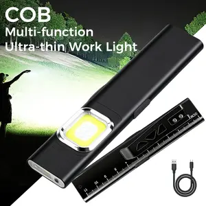 Portable Edc Flashlight with Pen Clip, USB Rechargeable COB Work Light, Hat Clip Lamp, Strobe Function, Ideal for Camping, Fishing, Running, Walking, Home Emergency