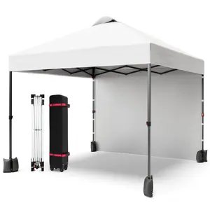 Garvee Canopy Tent, 10x10 Ft Portable Pop Up Outdoor Gazebo with 1 Removable Sidewall, Silver Coated Waterproof Tent with Roller Bag, Adjusable Heights Commercial Instant Shelter,White