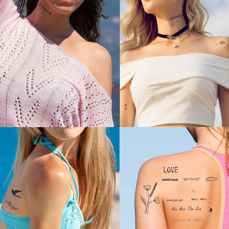 100 Sheets Realistic Temporary Tattoos, 240+ Pcs Multicolor Modern Floral & Inspirational Words Tattoos, Waterproof, 3+ Kids