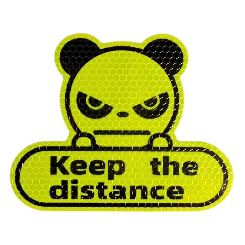 4x4 in Strong Reflective Green Panda Car Sticker, Automotive Exterior Accessory, Low Light Visibility Aid, Keep Distance Safety Sign, Easy Peel-Off, No Residue Auto Decal, 4X4 Inch
