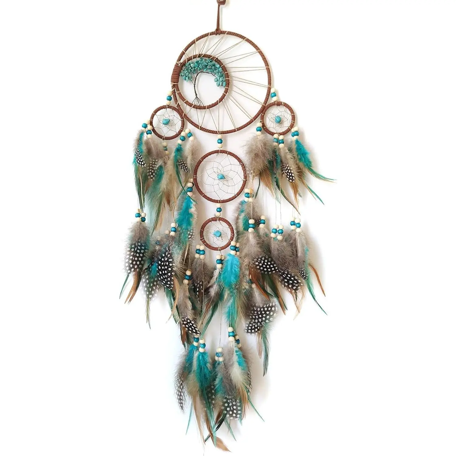 Blue and Brown Large Dream Catcher with Tree of Life | Handmade, Wall Decor, Wall Hanging Ornament, Bedroom Living Room Home Decor
