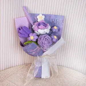 Mother's Day Lavender Rose Knitted Small Bouquet Handmade Yarn Flowers Mother's Day Graduation Gift for Employees