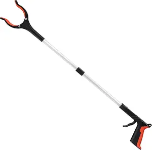 Ergonomic handle design, garbage picker gripper, orange foldable and extendable picking stick with 360° rotating jaw and magnetic end, lightweight extended rod, easy to use and comfortable to grip