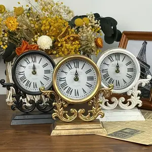 Vintage Gold/Black Fireplace Clock, Silent Non-Ticking Battery Powered Country Table Clock for Living Room Decoration, Room Accessories