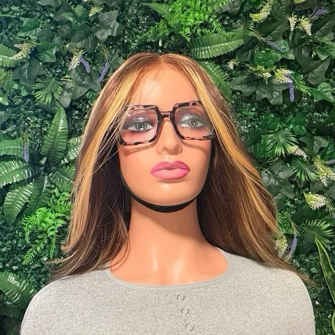 Sandra Hair Honey blonde Highlighted  Ombre Bob Straight Human Hair 14 inches 13x4 frontal lace with band Pre-Cut Synthetic 150  density  wig full black wig