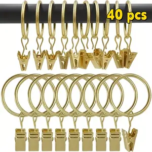 40 Heavy-Duty Curtain Rings with Clips, Easy to Set Up, Stylish Appearance, Ideal for Living Rooms, Bathrooms, And Bedrooms - Compatible with Curtain - Robust Metal Construction, Home Embellishment, Timeless Design summerwins