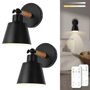 [Spring Glow Up] Black Vintage Wireless Battery Operated Wall Sconces, 3 Color Industrial Cordless Battery Powered Led Wall Lights Set of 2, Wall Lamp Fixture Indoor with Remote Control for Bedroom Farmhouse Gallery Living Room RV