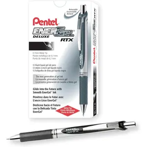 Pentel EnerGel Retractable Liquid Gel Pens, Medium Point, 0.7 mm, Silver Barrel, 12 Black Ink pens, writing pens, Writing Pens for office, school and journaling, 12