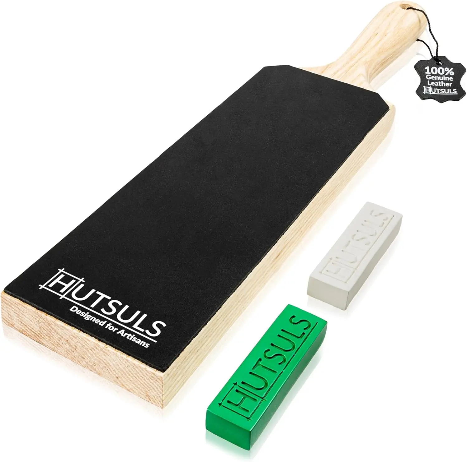 Leather Strop for Knife Sharpening - Get Razor-Sharp Edges with 3" x 9" Double Sided Paddle Strop Block, Easy to Use Knife Strop with Ergonomic Handle & Stropping Leather Knife Sharpener Guide