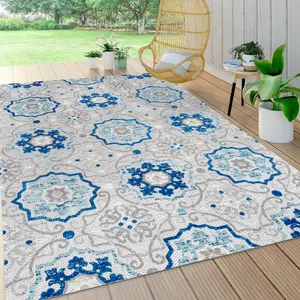 JONATHAN Y Mediterranean Medallion Blue/Grey Indoor/outdoor Area Rug; for Living Room, Kitchen, Bedroom, Dining Room, Patio, Porch, Backyard