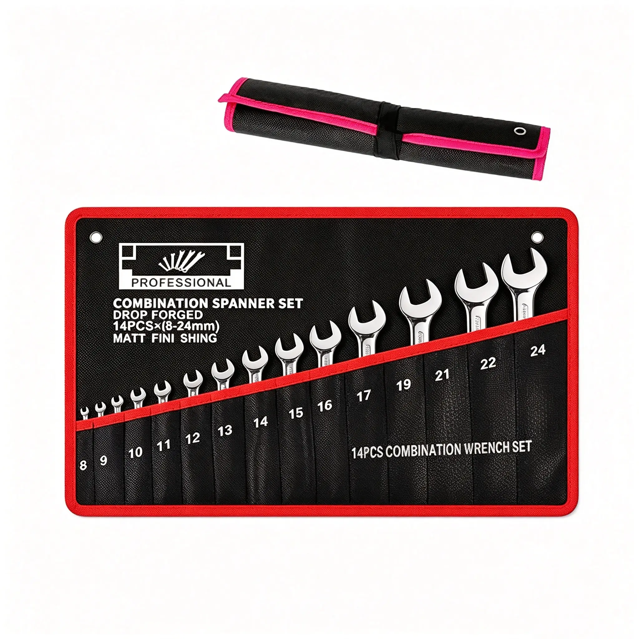 Portable Hardware Storage Bag, 14-Pocket Wrench Organizer, Portable Combination Open-End Wrench Tool Pouch, Hand Tool Set for Household & Auto Repair