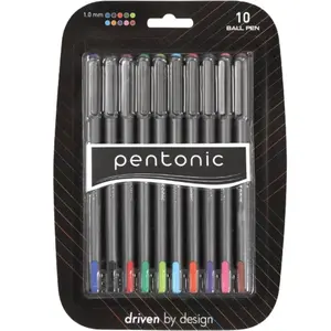 Pentonic Premium Ball Point Pen 1.0 mm Medium Point 10-Count Assorted Colors with Easy Flow Ink Technology and Sleek Matte Finish