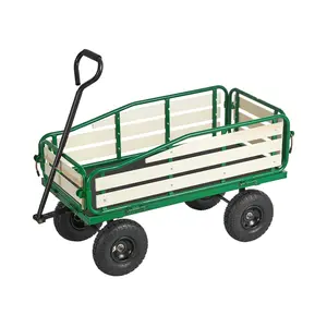 Pull-Along Kids Wagon, 39-Inch Toddler Wagon With Foldable Wooden Panel And Handle, Supports Up To 551 Lbs, 10-Inch All-Terrain Tires, Utility Wagon Cart, Ideal Birthday Gift For Kids, Garden, Beach And Outdoor Play