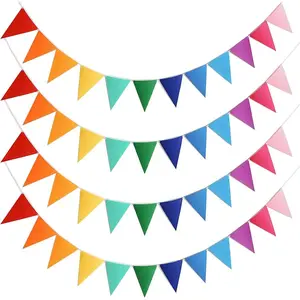 4Pack 48PCS Colorful Pennant Banner Flags with 8.2ft Ribbon, Rainbow Felt Bunting Triangle Flags Party Decor for Birthday, Baby Shower, Nursery, Playroom, Wedding, Garden, Photo Backdrop