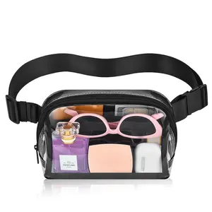 PVC Clear Fanny Pack for Women and Men - Waterproof Sports Waist Bag with Adjustable Strap & Two Card Slots for Running & Outdoor Activities Travel Essentials Light Zipper Belt Bag Crossbody Bum Bag
