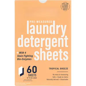 Laundry Detergent Sheets | 60 Loads |  &  | Fights Stains & Odors |  Ingredients | Gentle on Clothes | Tropical Breeze Scent | Travel-Friendly (60 Sheets)