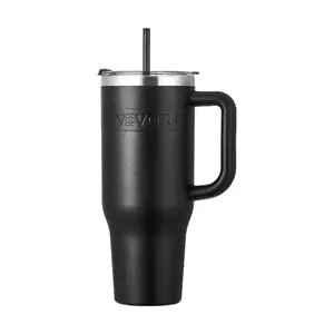 VEVOR 40 oz Insulated Water Bottle, Stainless Steel Sports Coffee Cup with Lid, Handheld Travel Coffee Mug Double Walled, Camping Hydration Flask Leakproof, for Indoor/Outdoor School, Work, Black