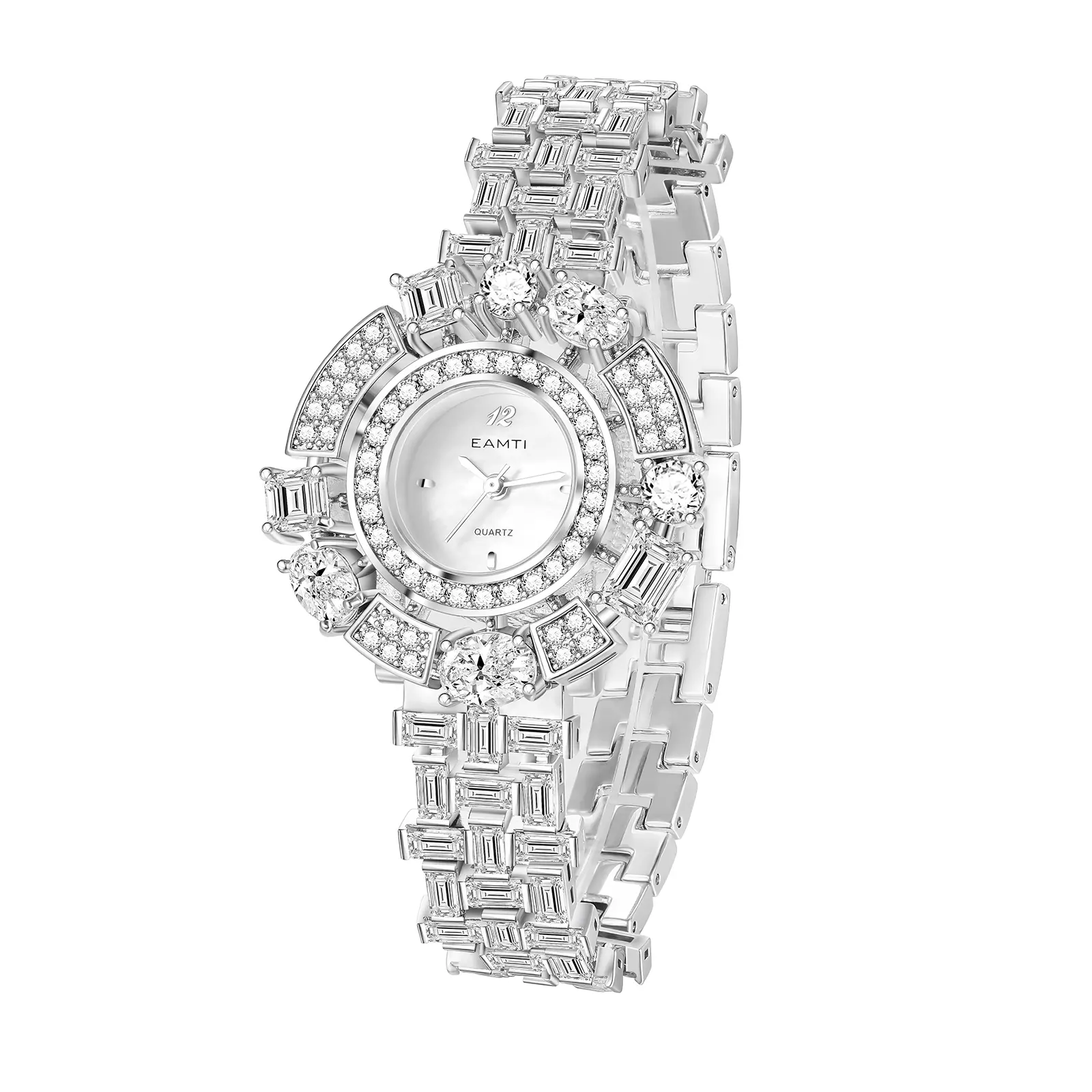 EAMTI Women's Luxury Cubic Zirconia CZ Bracelet Watch 36mm Dial 15mm Band Water-Resistant 30m Simulated Quartz Watches for Women