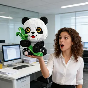 Bamboo Panda 3D Puzzle Building Blocks Decoration, Bookshelf Home Office Cabinet Decor, Party Living Room TV Stand Display Gift