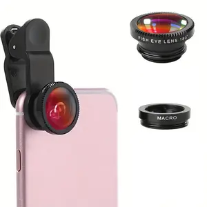 New 3 in 1 Phone Camera Lens Kit, 180 Degree Fisheye Lens & 120 Degree Wide-Angle Lens & Macro Lens, Phone Accessories Smartphone Camera Accessories for iPhone Samsung Android Photography accessory