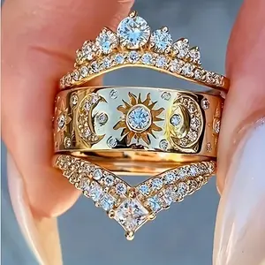Luxurious Royal-style Star-Moon-Sun Women's Wedding Ring Set  Bridal Engagement Ring  Elegant Jewelry Gift for Valentine's Day & Christmas 1-Piece Bridal Jewelry Set