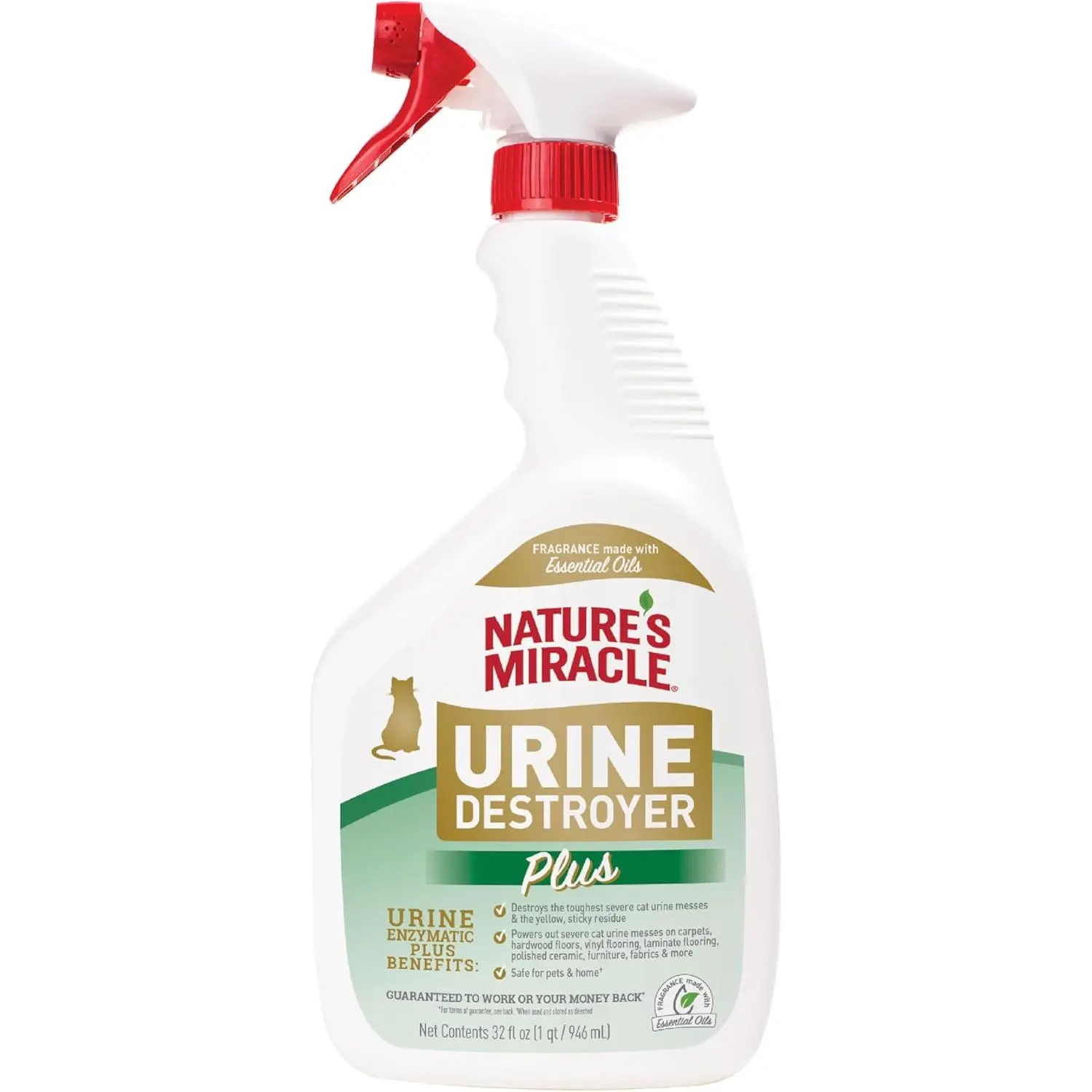 Miracle Urine Destroyer Plus Cat, 32 Ounces, Enzymatic Formula, Ready-to-Use