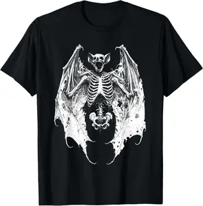 Horror Vampire Bat Skeleton Goth Gothic Vampirecore Dark Casual Short Sleeve Cotton T-Shirt
