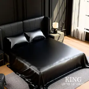 Satin Bed Sheets, King Size Sheets Set, 4 Pcs Silky Bedding Set with 15 Inches Deep Pocket for Mattress