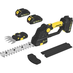 2 in 1 Hedge Trimmer, Cordless Hedge Trimmer, Handheld Electric Shrub Trimmer Grass Shears, with 2Pcs 20V 2.0Ah Battery and Charger, Operating Time Up to 120 Minutes, for Yards, Gardens, Lawn Care