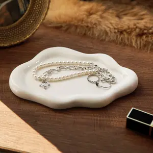 Unique Cloud Shape Ceramic Plate Jewelry Dish Trinket Tray for Women, Ring Dish Holder Cute Things Vanity Aesthetic Room Decor Glossy Small
