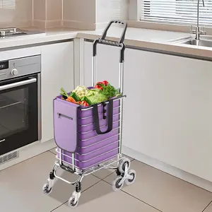Foldable Shopping Cart with Wheels Portable Grocery Hauler 88lb Capacity for Market Picnic Moving Storage Purple and Silver