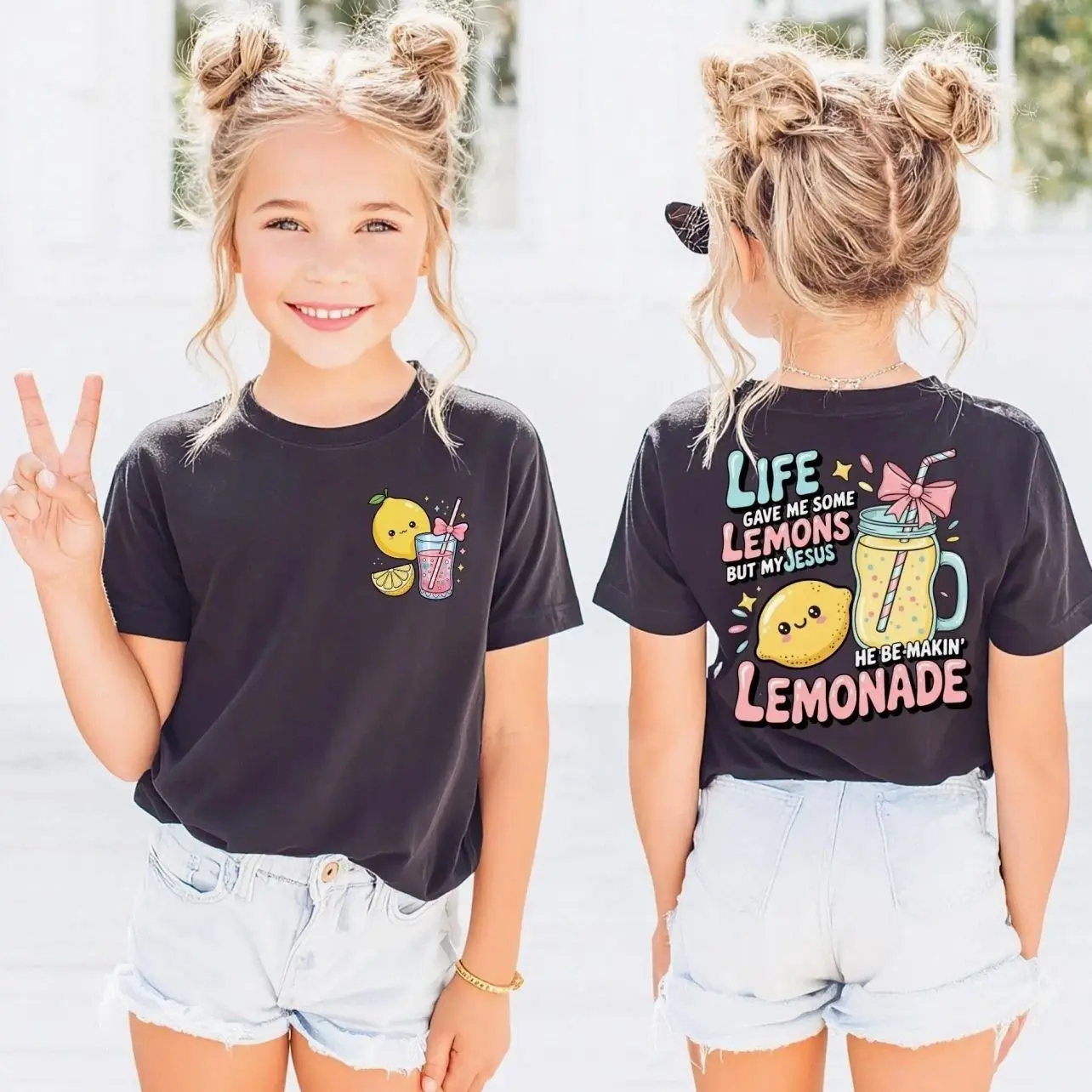[Youth & Adult] Life Gave Me Lemons T-Shirt for Youth, Cute Lemonade Graphic Shirt, He Be Makin’ Lemonade Shirt, Faith Quote Youth Crew, Child of God Shirt GTHT