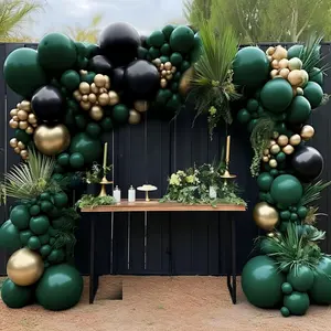 Black Green Golden Balloon Garland Kit, 131pcs Dark Green Metallic Golden Balloons, Forest Green Black Balloon Arch Kit For Baby Shower Jungle Birthday Wedding Sport Soccer Football Retirement Graduation Party Decorations