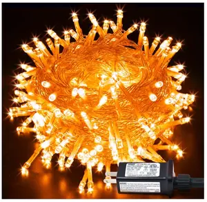 Connectable Orange Halloween Lights Indoor, 33ft 100 LED Orange String Lights Outdoor Waterproof with 8 Modes, Plug in Orange Christmas Lights Clear Wire for Halloween Thanksgiving Fall Decor Faux