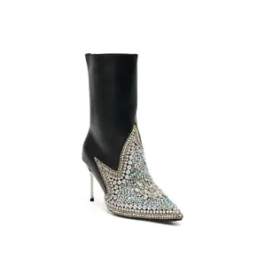 AZALEA WANG CLINEQ EMBELLISHED RHINESTONE STILETTO BOOTIE