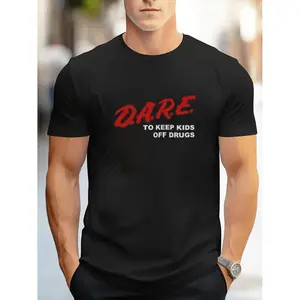 90s vintage men clothing.Men'S D.A.R.E. to KEEP KIDS OFF DRUGS Graphic T-Shirt - Bold Red & Print, Loose Fit Casual Short Sleeve Round Neck Tee for -Drug Statement Apparel