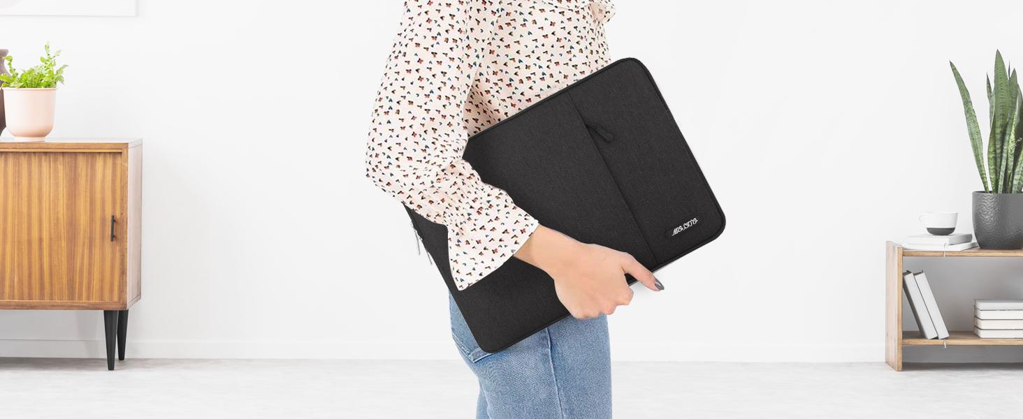 MOSISO Laptop Case 16 inch, 15-15.6 inch Laptop Sleeve Compatible with MacBook Pro 16 M5 M4 M3 M2 M1, HP Acer Dell Lenovo ASUS, Polyester Vertical Computer Sleeve Bag with Pocket, Black