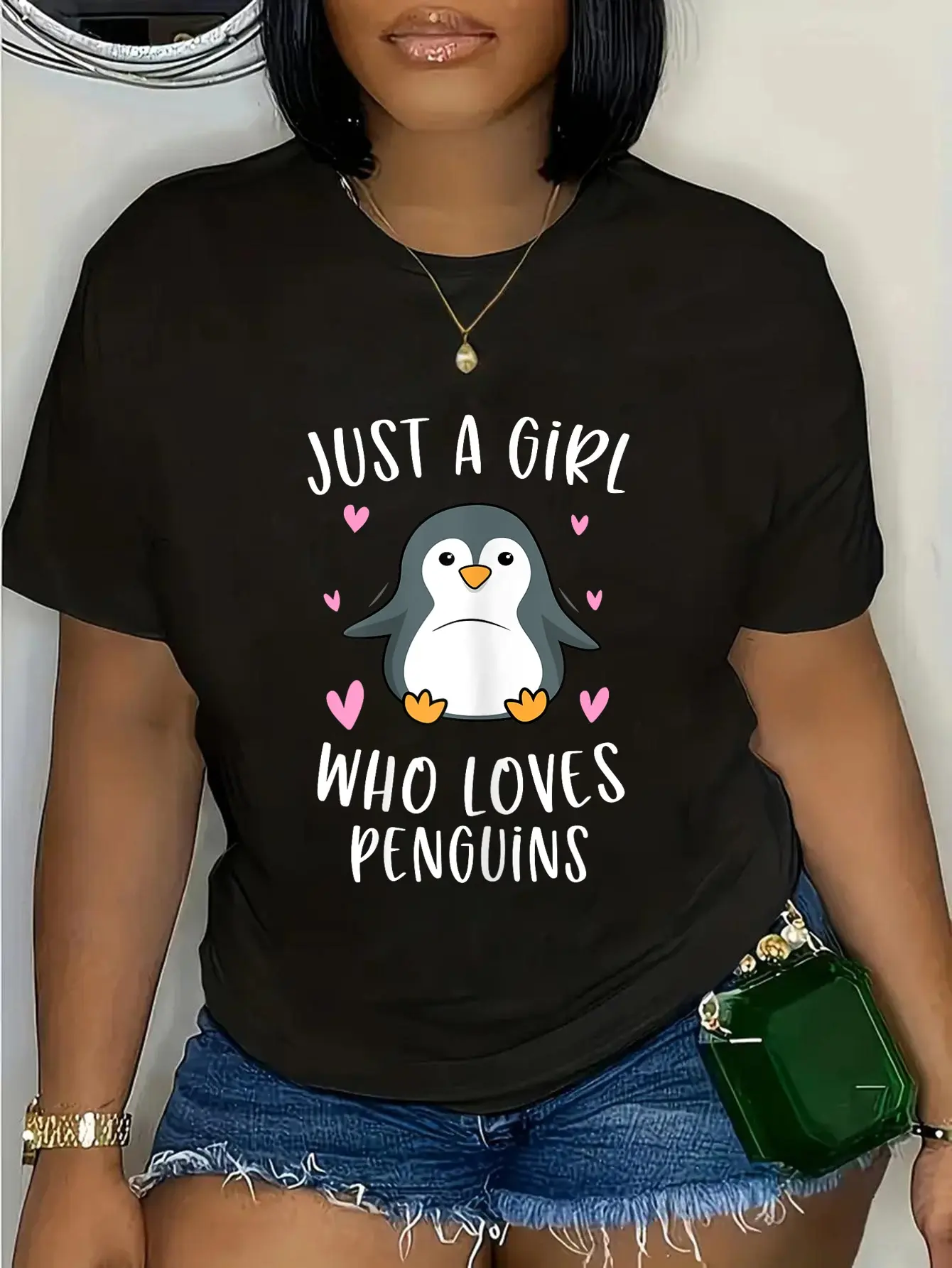 100% Cotton Unisex Just A Girl Who Loves Penguins Funny Penguin Gifts For Girls T-Shirt