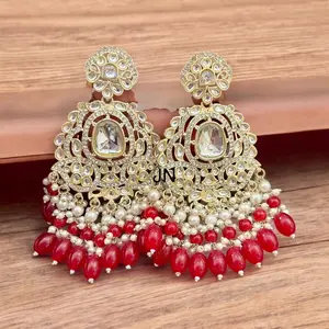 Oversize Kundan Earrings for Women - Traditional Indian Jewelry