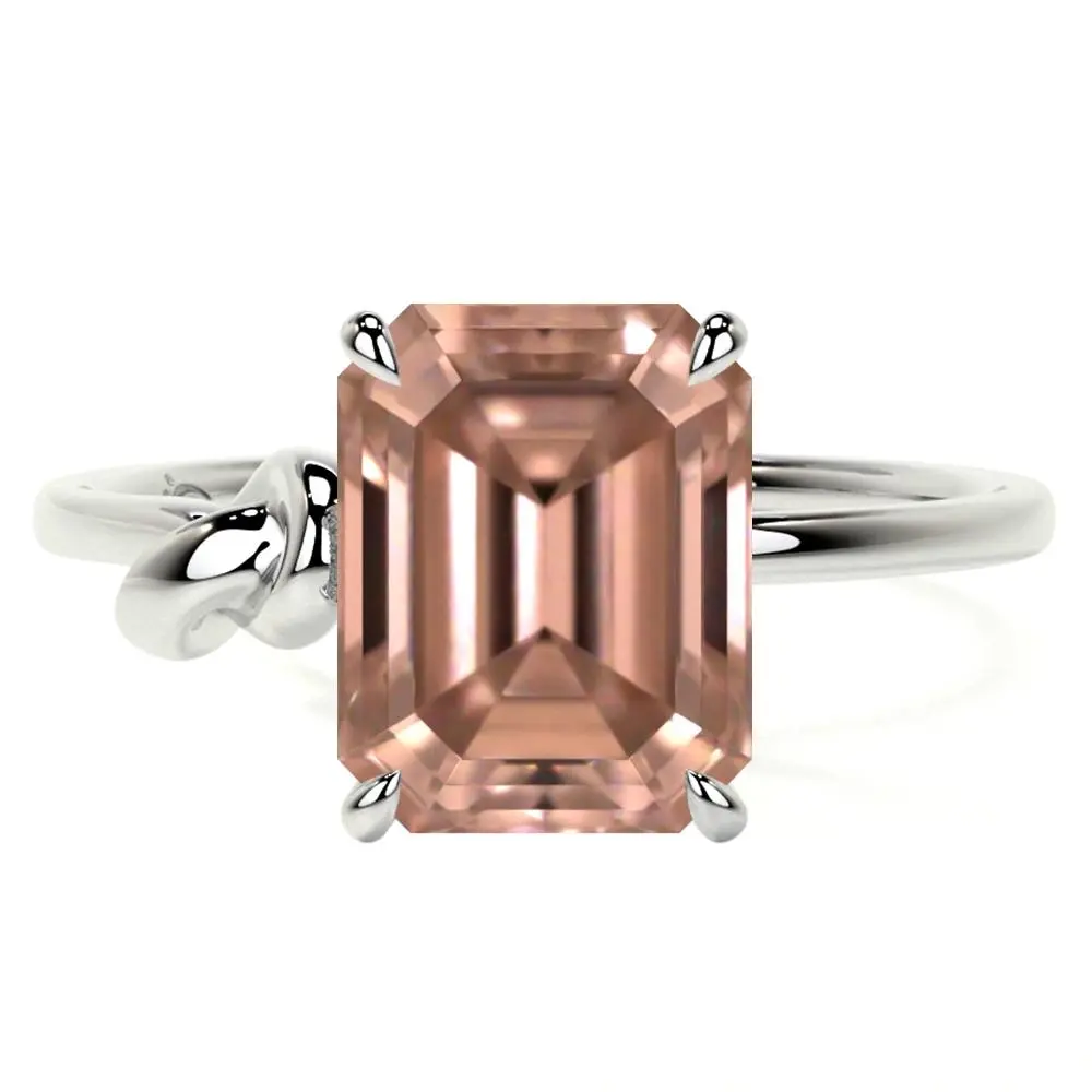 Natural Emerald Cut Morganite Prong Set Halo Ring With Round Diamonds (1.10cttw)-RMG645-7X5-AAAA