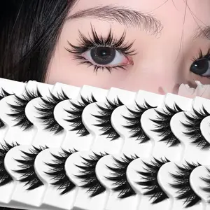 Augenli False Eyelashes Manga C-curl 16mm Long Spiky Style 10 Pairs for Anime Manhwa Cosplay Dramatic Wet Look