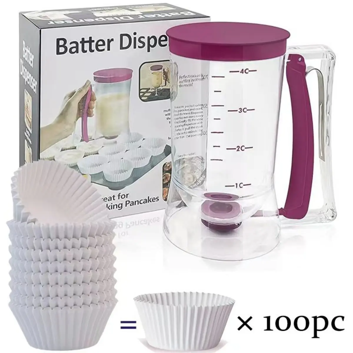 Pancake Cupcake Batter Dispenser Kitchen Utensil - Baking Utensils with Measuring Label, Home Baking Supplies for Cupcakes, Waffles