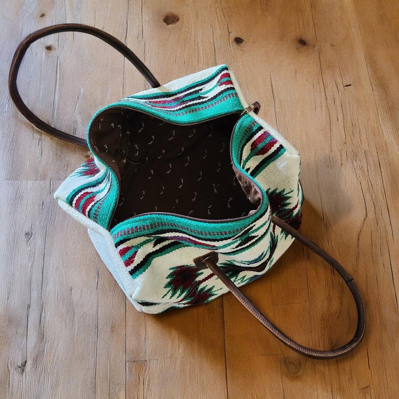 Boho Aztec Large Weekender Southwestern Duffel Bag Maren Saddle Blanket Bag 100% Leather Handles