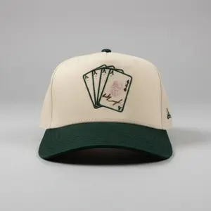 Lucky Enough Structured 5-panel hat Natural crown with dark green brim Embroidered "Lucky Enough" detail Adjustable snapback closure One size fits most