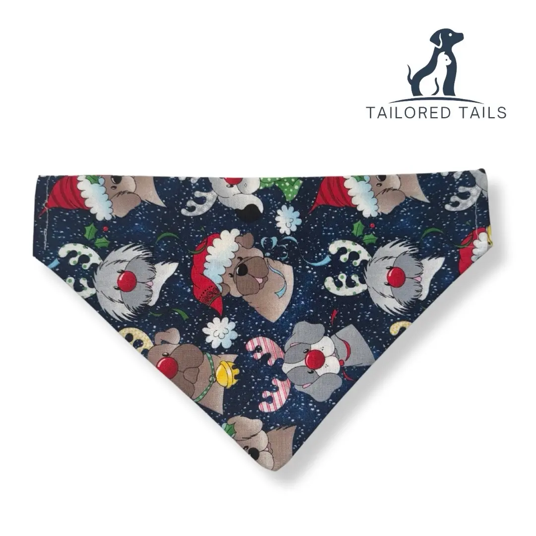 Premium Santa and Reindeer Holiday Pet Bandana for Dogs and Cats - washable Christmas