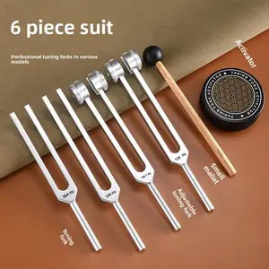 Professional Tuning Forks Set 128HZ 136.1HZ 256HZ 384HZ in Leather Case 6 Piece Ear Picking Tuning Fork with Gift Bag and Small Mallet