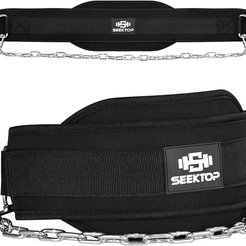 Seektop Dip Belt for Weightlifting - GYM Workout Pull Ups Belt with Chain, Neoprene Waist Dip Belt Crossfit for Weight Lifting, Squat, Training, Fitness, Weight Belt of Men & Women (Belt & Chain)